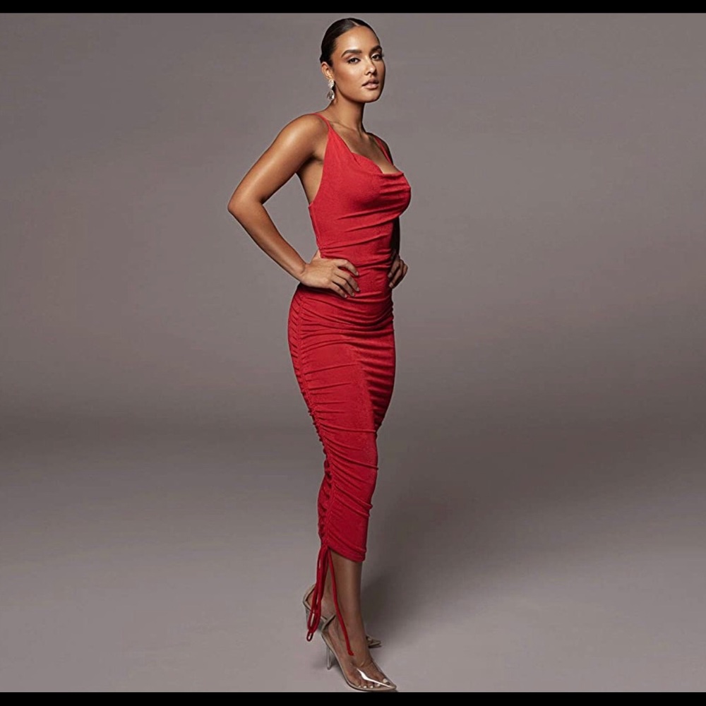 JLUXLABEL Red Ruched Dress - Picture 2 of 5